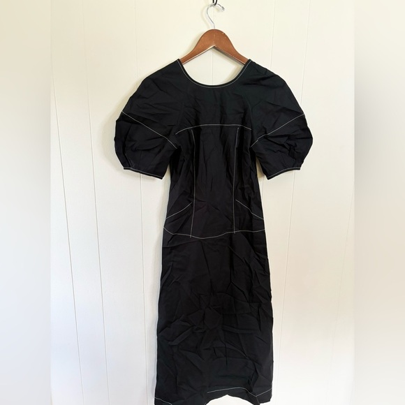 Madewell black jinni puff sleeve drop waist midi dress size 00 new - Picture 3 of 5